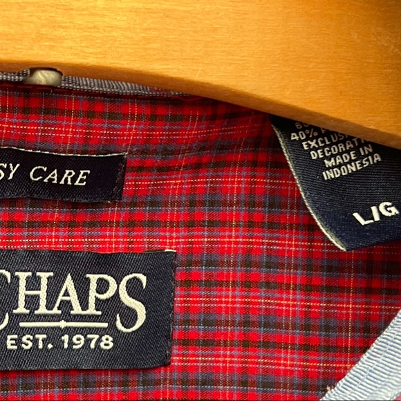 Chaps by Ralph Lauren red and blue checked easy care shirt sz L - Picture 3 of 8